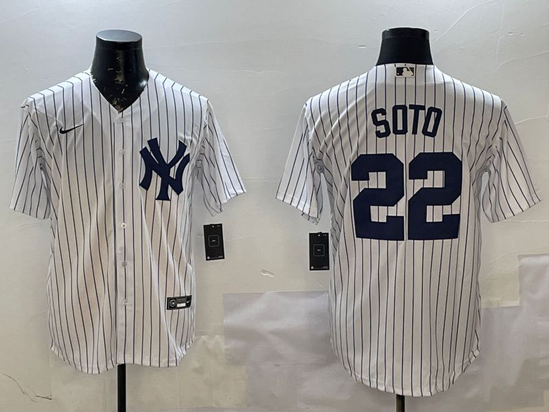 Men New York Yankees #22 Soto White Stripe Game 2025 Nike MLB Jersey style 1